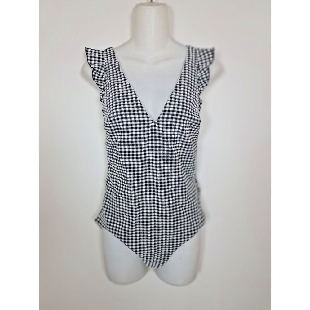 & Other Stories  Swimsuit Size 8 Black White Gingham Seersucker‎ One Piece